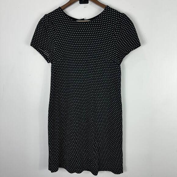 Maeve‎ Dress Women Small Black White Dot Print Short Sleeve Mini Cottagecore Mod - Picture 1 of 8